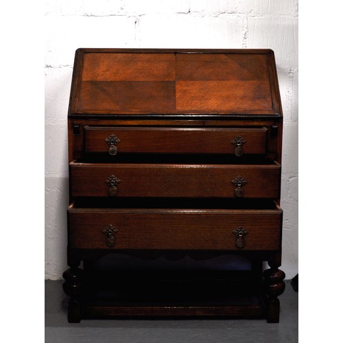 118 - Bureau with drop leaf writing platform, with a  turned design to front supports, approx H102 cm x L ... 