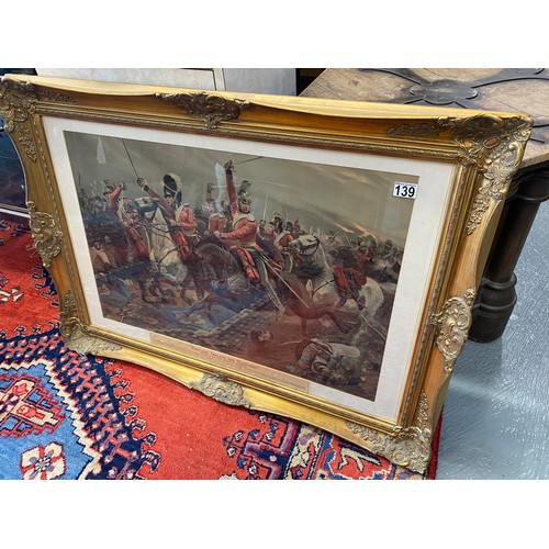 139 - Large ornately framed print 'England, Ireland and Scotland Charge of the Union Brigade at Waterloo' ... 