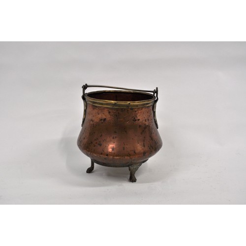 52 - Antique copper cauldron with paw feet design and stamp to base