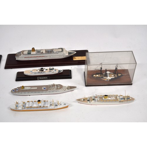 76 - A group of lead and metal cruise liners including some manufactured by  Skytrex ltd, models Canberra... 