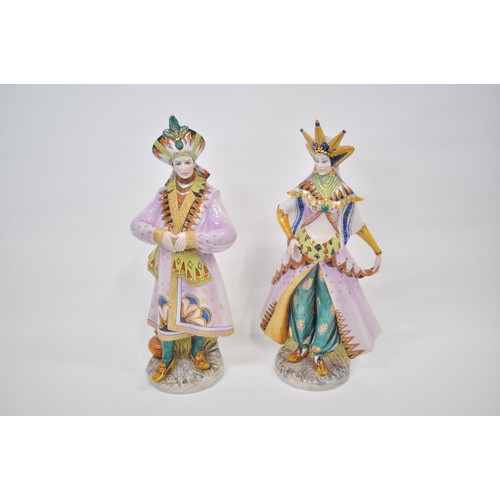 111 - Two very large Italian hand-painted ceramic statuettes,  in traditional Venetian attire, with signat... 