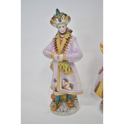 111 - Two very large Italian hand-painted ceramic statuettes,  in traditional Venetian attire, with signat... 