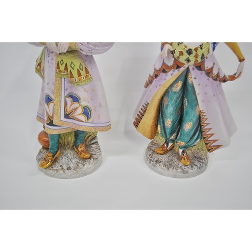 111 - Two very large Italian hand-painted ceramic statuettes,  in traditional Venetian attire, with signat... 