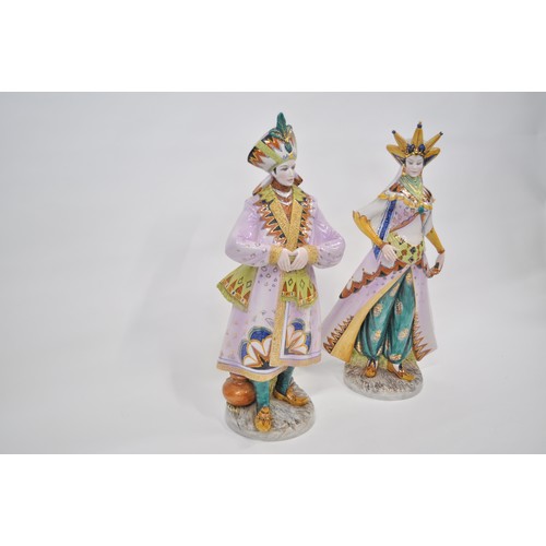 111 - Two very large Italian hand-painted ceramic statuettes,  in traditional Venetian attire, with signat... 