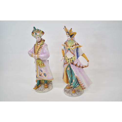 111 - Two very large Italian hand-painted ceramic statuettes,  in traditional Venetian attire, with signat... 