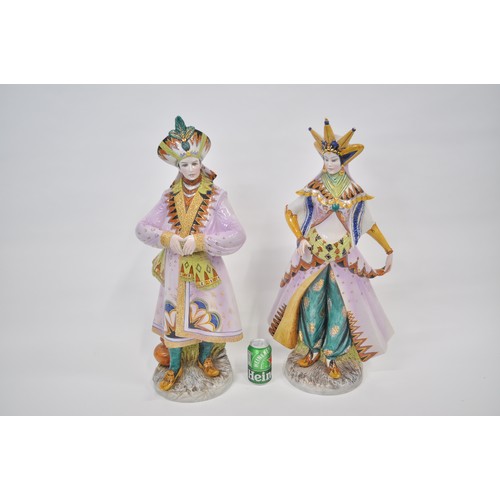 111 - Two very large Italian hand-painted ceramic statuettes,  in traditional Venetian attire, with signat... 