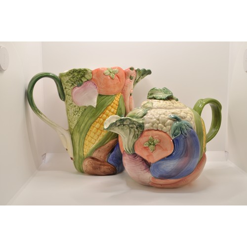 112 - Fitz & Floyd ceramic vegetable garden teapot together with a Fitz & Floyd jug, both hand-painted and... 