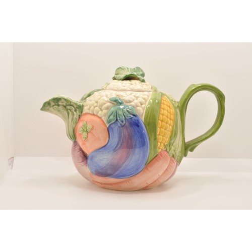 112 - Fitz & Floyd ceramic vegetable garden teapot together with a Fitz & Floyd jug, both hand-painted and... 