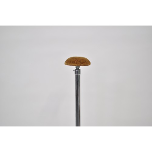 120 - Vintage hat display stand in chrome with velvet bob, adjustable height