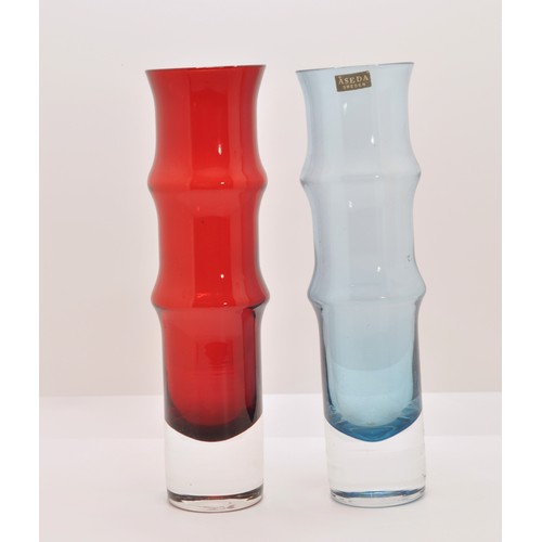 132 - Two Swedish glass vases by Aseda in a bamboo design