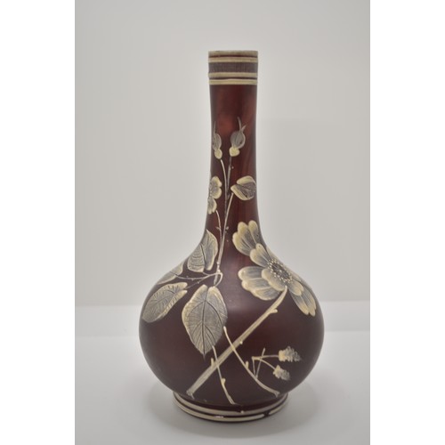 134 - Bohemian Florentine Art Cameo glass vase, hand painted with flower stem design