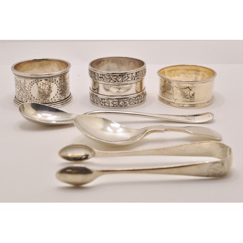 137 - Silver group consisting ; caddy spoon by Francis Howard c.1978, sugar tongs hallmarked 1915 by Coope... 