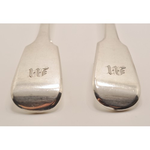 140 - x4 Victorian and Georgian Silver serving spoons, hallmarked London Makes WJ, WE, CW, with monograms ... 