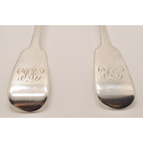 140 - x4 Victorian and Georgian Silver serving spoons, hallmarked London Makes WJ, WE, CW, with monograms ... 