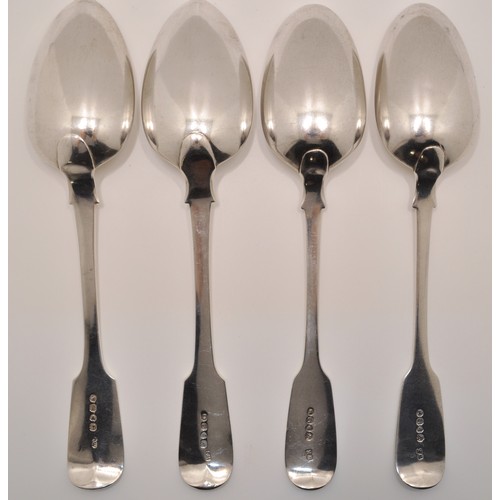 140 - x4 Victorian and Georgian Silver serving spoons, hallmarked London Makes WJ, WE, CW, with monograms ... 