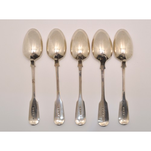 141 - x5 Victorian Silver tea spoons, hallmarked London, makers Elizabeth Eaton, c.1849-1850 stamped with ... 