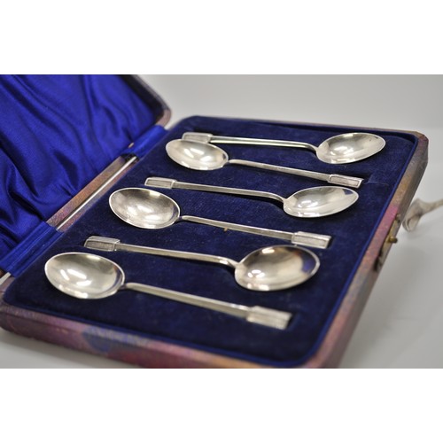 155 - Cased spoons with finials, hallmarked Birmingham 1932, together with sugar tongs and one other spoon... 