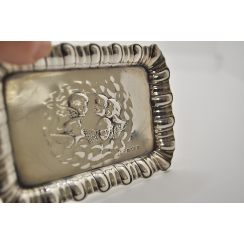 160 - A pair of antique silver trinket trays with cherub designs by A & J Zimmerman Ltd, hallmarked Birmin... 