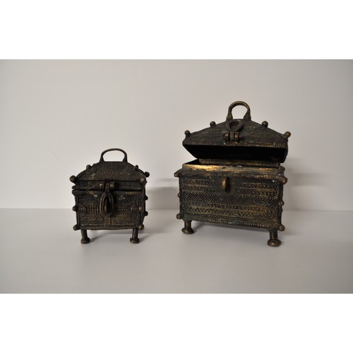 85A - x2 Indian Dhokra style hinged metal boxes