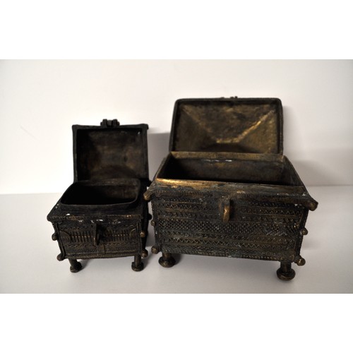 85A - x2 Indian Dhokra style hinged metal boxes