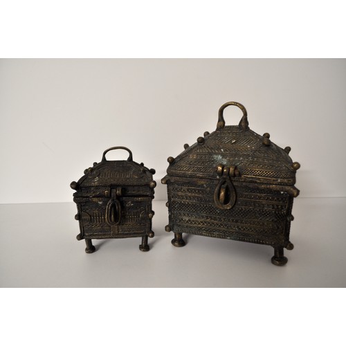 85A - x2 Indian Dhokra style hinged metal boxes