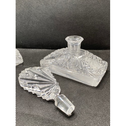 168C - Vintage/Art Deco dressing table/vanity items consisting cut crystal/glass perfume bottles and matchi... 