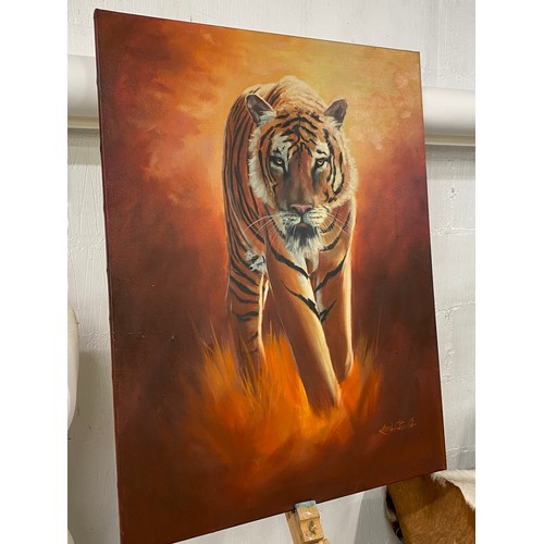 80A - Large Oil on canvas of a tiger by Cornish visionary artist Keith English, b.1935-2016, AF