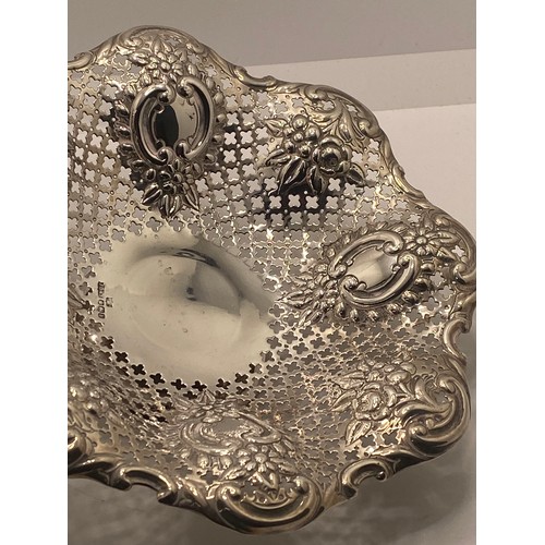 222 - James Dixon & Sons - Silver bon bon dish of pierced design with raised flower and scroll detailing, ... 