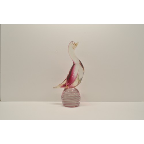 367 - Very large glass Duck on a ball, poss. Murano,  33cms tall x 16cms wide