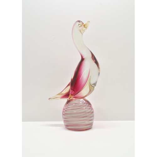 367 - Very large glass Duck on a ball, poss. Murano,  33cms tall x 16cms wide