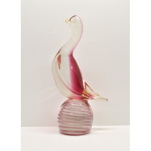 367 - Very large glass Duck on a ball, poss. Murano,  33cms tall x 16cms wide