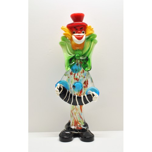 368 - Extremely large Murano style multicoloured clown with accordion, size H41cm x W15cm