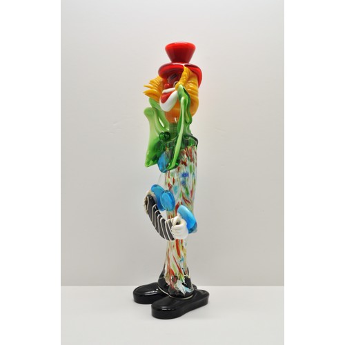 368 - Extremely large Murano style multicoloured clown with accordion, size H41cm x W15cm