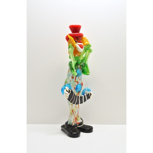 368 - Extremely large Murano style multicoloured clown with accordion, size H41cm x W15cm