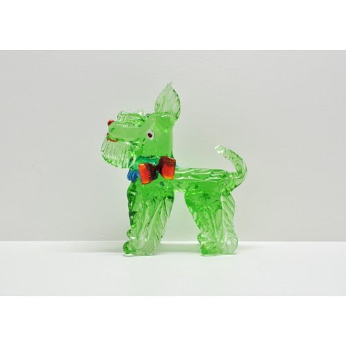 369 - Venetian/Murano style green Scottie Dog with adorable tartan bow, size H22cms x W19cms