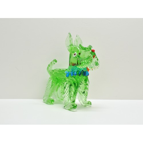 369 - Venetian/Murano style green Scottie Dog with adorable tartan bow, size H22cms x W19cms