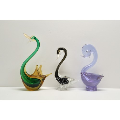 370 - x3 Venetian/Murano style swans in various colours