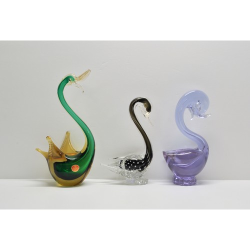 370 - x3 Venetian/Murano style swans in various colours