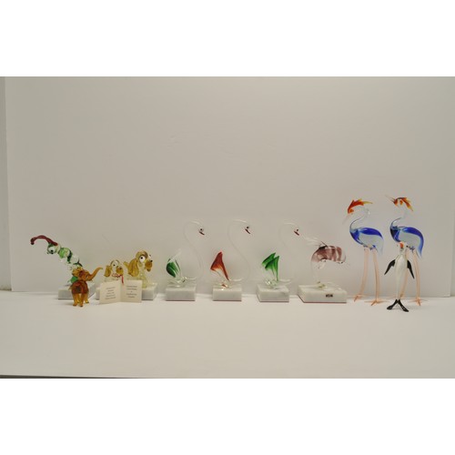 373 - Beckhurst Glass Company x6 glass animal figures on marble bases together with x4 other animal figure... 