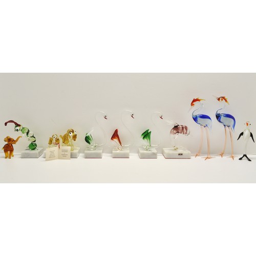 373 - Beckhurst Glass Company x6 glass animal figures on marble bases together with x4 other animal figure... 