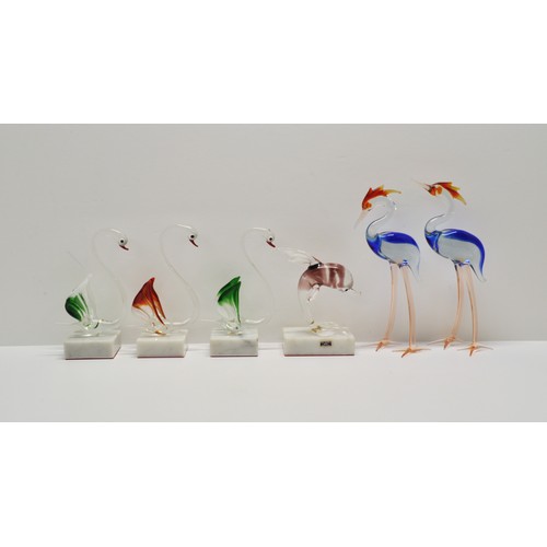 373 - Beckhurst Glass Company x6 glass animal figures on marble bases together with x4 other animal figure... 