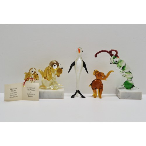 373 - Beckhurst Glass Company x6 glass animal figures on marble bases together with x4 other animal figure... 