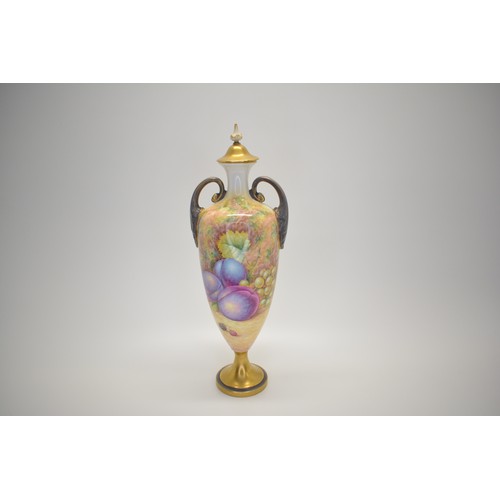 388 - Royal Worcester fruit vase depicting plumbs and blackberries, signed Telford, approx height 31cm