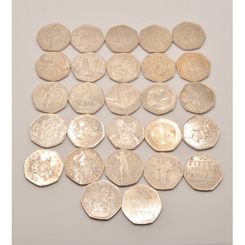 96 - Collectible 50 pence coins (50p x27 in total), various themes to include; VC medal, Beatrix Potter, ... 