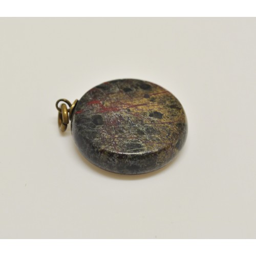 6 - Vintage fob compass, set into semi-precious stone poss. dragons blood