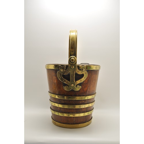 12 - Antique peat bucket with brass decoration and inner liner, approx H28cm, Diameter top 28cm