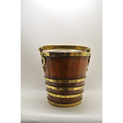 12 - Antique peat bucket with brass decoration and inner liner, approx H28cm, Diameter top 28cm