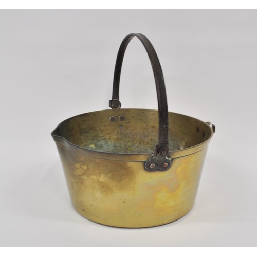 19 - Antique heavy brass Cooking Pot/Jam pot with handle, approx H18cm x W35cm