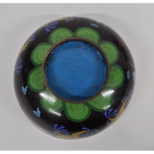 25 - Cloisonne bowl with colourful dragon design, approx H11.5cm x D22.5cm