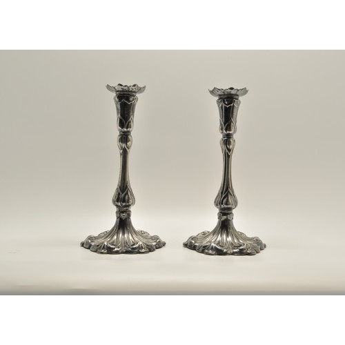 31 - A pair of art nouveau style candle sticks by James Dixons & Sons, approx H25cm